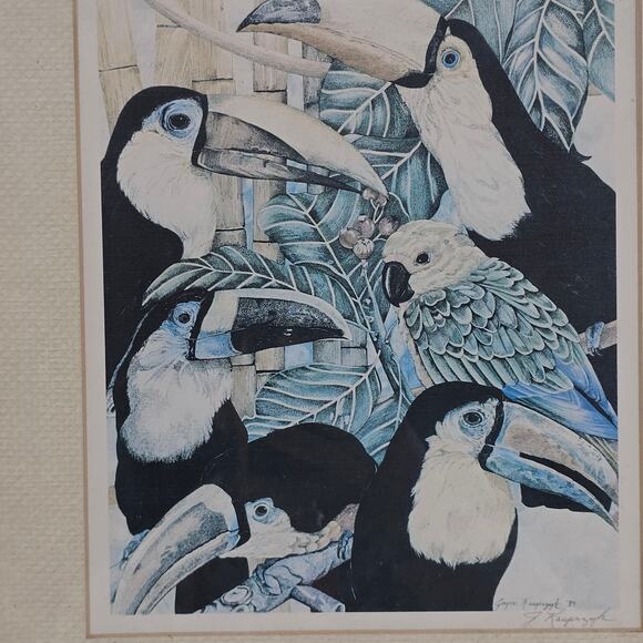 Joyce Kasprzyk Signed Art Print Toucans 7.5x9.5" - Custom Frame 15.25x12.25" - Picture 3 of 9